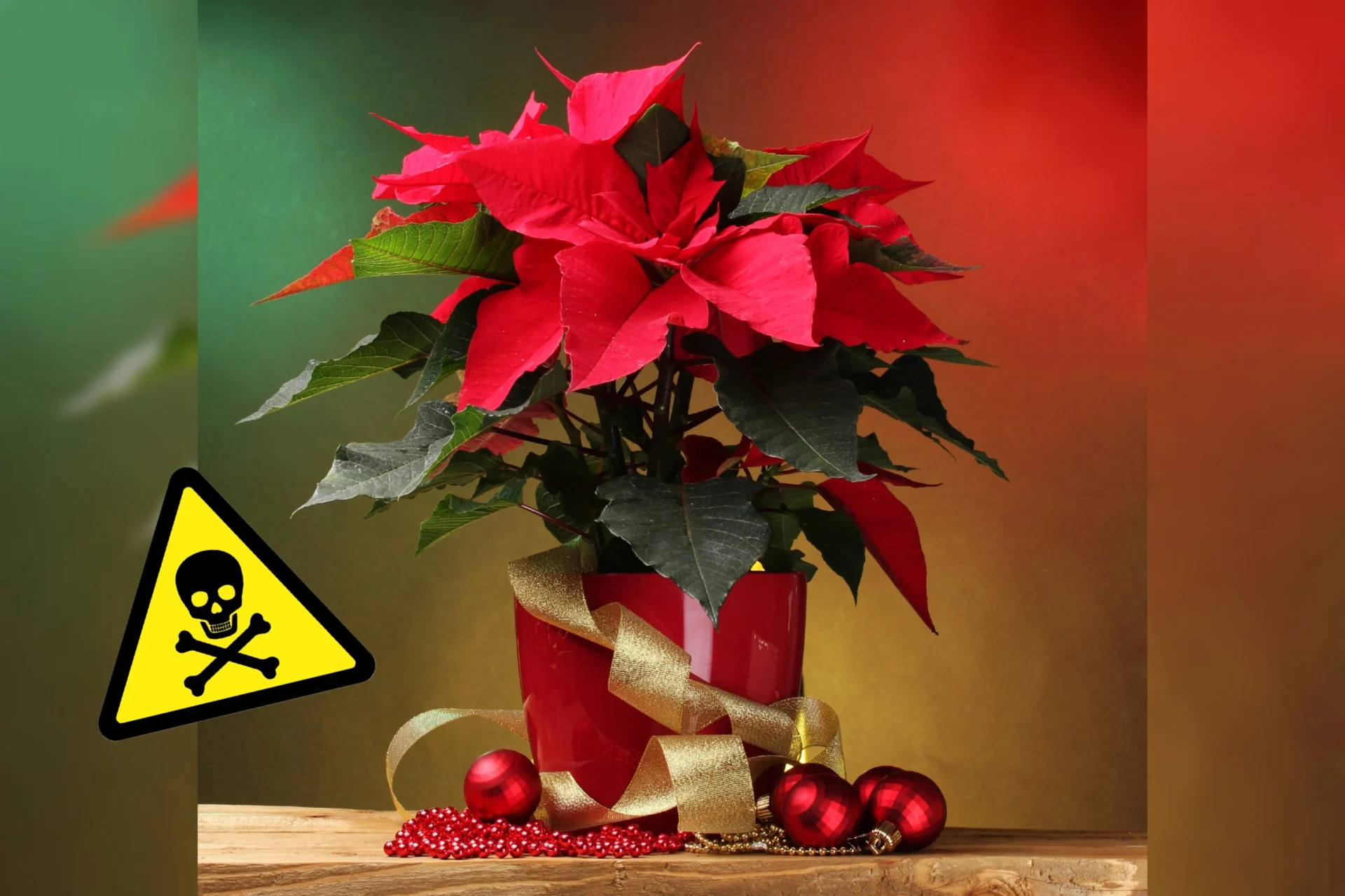 Ein Weihnachtsstern (Pflanze) mit Gefahrensymbol für Gifte